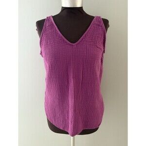 Old Navy Tank Top Size M Purple Gauze Boxy Lagenlook Coastal Dbl V Beetroot